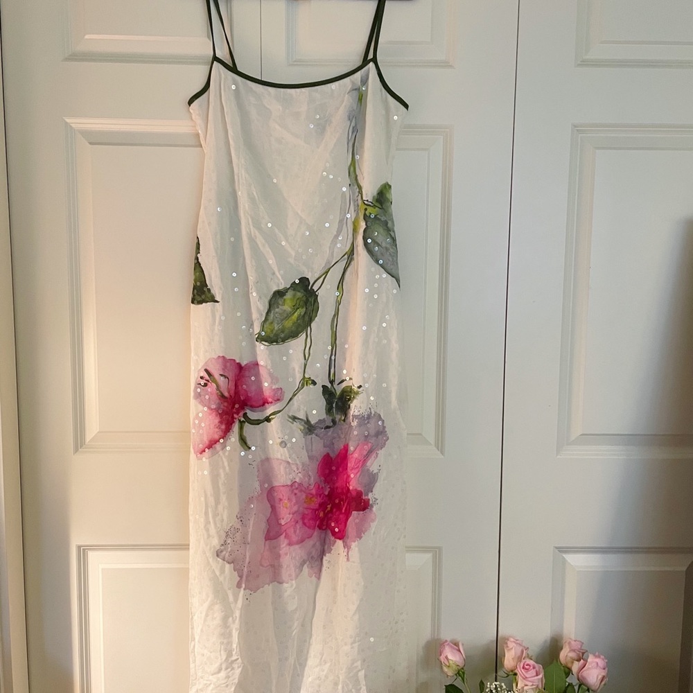 JS Collections white floral dress with sequins
